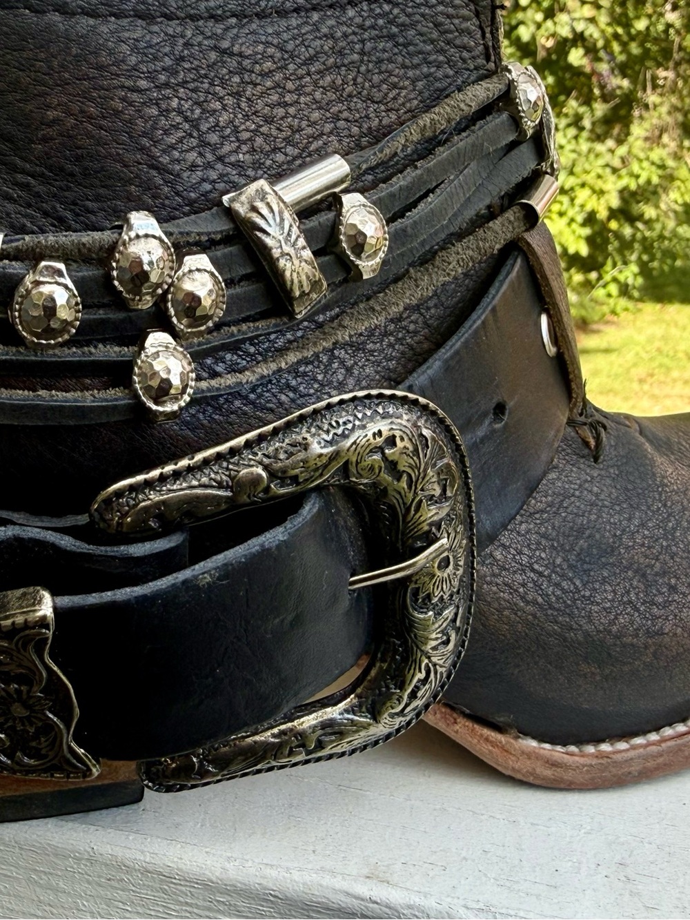 Freebird by Steven Black Saloon Leather Ankle Boot with Silver-Tone Buckle